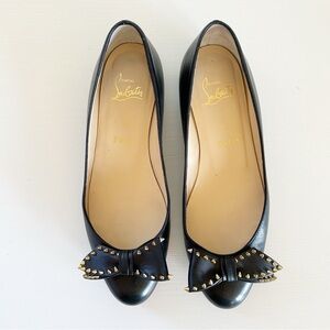 Christian Louboutin Black Leather Bow Spike Ballet Flats Size EU 36.5